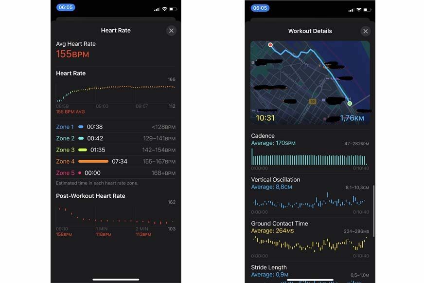 Man sieht die Analyse der Laufform in der Apple Trainings App.